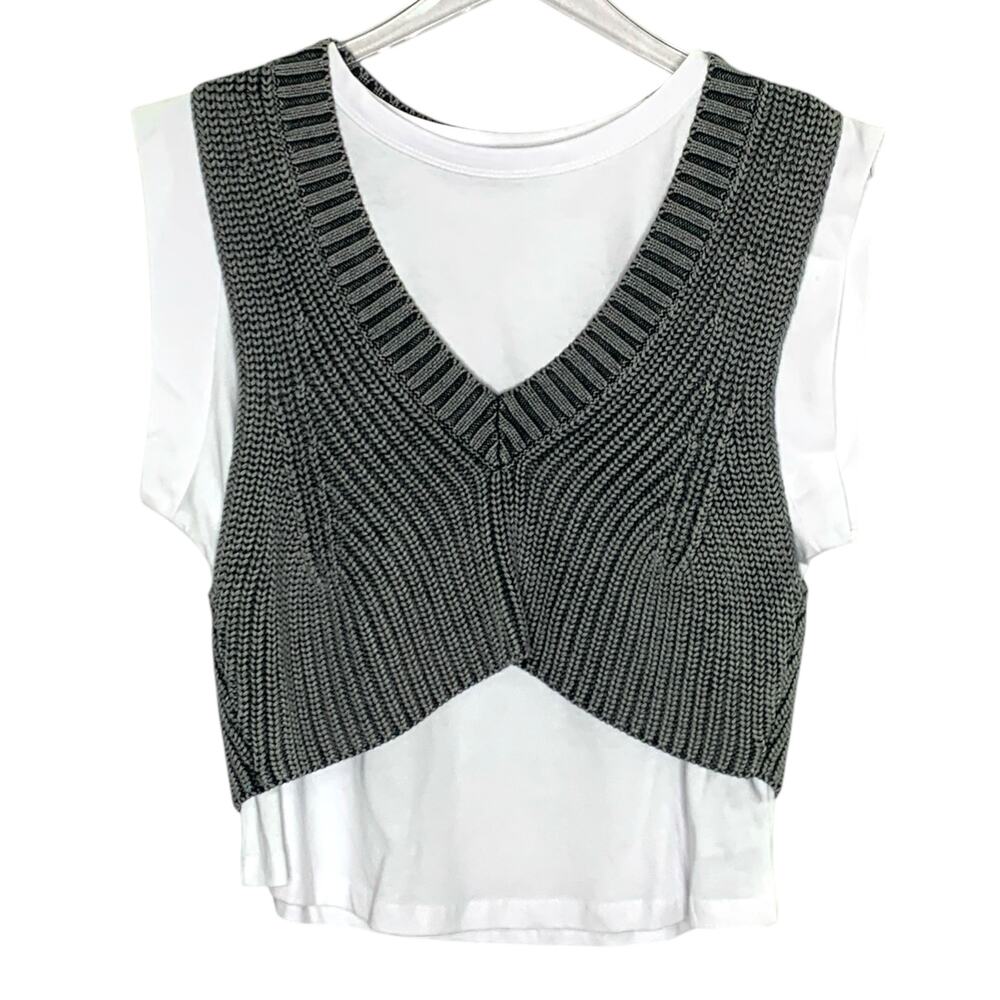 Anthropologie S Pilcro Twofer
Sweater Tee Gray Pattern Knit flaw.